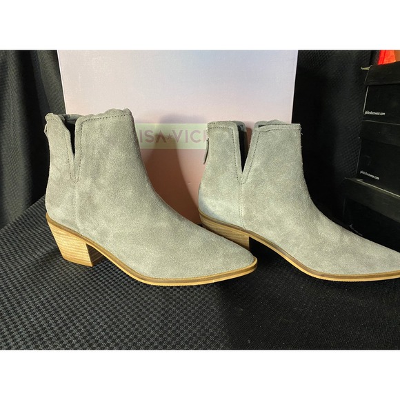 Lisa Vicky Shoes - Lisa Vicky Noblex-V Stone Split Suede Ankle Boots Grey Pointed Toe Size 8.5 NEW